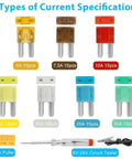 105 Piece Fuse Kit With Puller For Cars Boats RVs And More Color Coded Auto Fuses For Easy ID shown with puller and tester