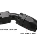 AN10 45 Degree Swivel Hose End Fitting Aluminum Black For Stainless And Nylon Braided Hose 6061-T6 Billet Aluminum Anodized 7/8-14 UNF Not For Push Lock Or PTFE Hoses Lightweight Durable Ready To Install, black 45-degree swivel hose end, 7/8-14 UNF