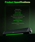 HiFi Computer Speakers For Desktop PC And Gaming Setup With Bluetooth 5.0 And 3.5mm Aux In USB C Powered Soundbar For Laptop And PC Crisp Highs And Punchy Bass Anti Magnetic Tech For Clear Immersive Audio shown with product specifications