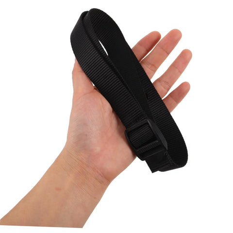 4 Pack Rowing Machine Foot Straps Replacement Nylon Pedal Straps With Non Slip Padding And Adjustable Elastic Fit For All Major Machines Easy Install Premium Comfort For Training Sessions, black nylon strap with buckle held in hand