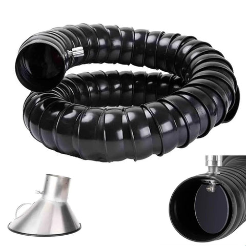 Heavy Duty Flexible Solder Fume Extractor Arm With Slick Detachable Hood And 360 Degree Articulating Hose, Built Ridiculously Solid For Electronics Work, Rolls Smoothly Everywhere You Move, black flexible hose and metal hood.