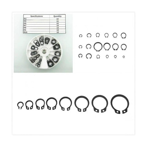 70 Pcs External Retaining Circlips E Clip Washers Retaining Ring Carbon Steel Kit For Auto Repair And Diy Projects shown in case