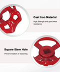 Heavy Duty Red Painted Cast Iron Outside Faucet Handle For 8x8mm Square Stem Spigot Valve Kit showcasing high strength and square stem hole.