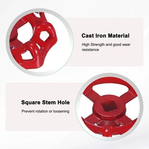 Heavy Duty Red Painted Cast Iron Outside Faucet Handle For 8x8mm Square Stem Spigot Valve Kit showcasing high strength and square stem hole.