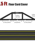 Diagram of a 6.5 Ft Floor Cord Cover with measurement details, featuring three channels and yellow warning lines on a black background.