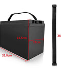 Built Tough 12V 100Ah Lithium Battery Case For LiFePO4 dimensions showing 32.8cm height, 21.5cm width, 17cm depth with handle.