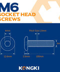 M6 X 100mm Flat Head Hex Socket Cap Screws Heavy Duty Stainless Steel 304 Black Oxide Countersunk Furniture Bolts diagram with dimensions.