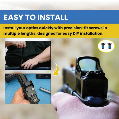 Person installing Red Dot Screw Kit Set With 36 Pieces, Six Screw Sizes For Easy Mounting Red Dot Optics, compatible with RMR SRO.