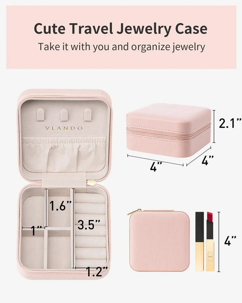 Compact Travel Jewelry Case For Women Grab And Go Style, Waterproof PU Leather With Soft Flannel Lining, Tiny 3.9x3.9x2 Inch Organizer