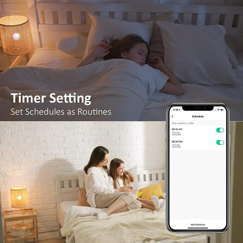 Smart WiFi RGB CW LED Bulbs 13W 1300LM 3 Pack Works With Alexa And Google Assistant 2700K To 6500K shown with timer setting.