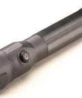 Black PolyStinger DS LED Rechargeable Dual Switch Flashlight with 120V 100V AC and 12V DC Smart Charger, rugged scratch-resistant design