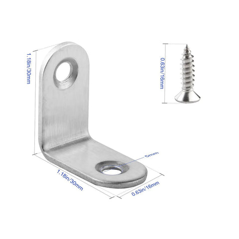 16 Pack L Bracket Set 30x30mm Corner Braces Stainless Steel Right Angle Shelf Supports With Screws For Wood And Metal DIY Projects