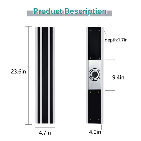 Diagram showing dimensions of 23.6 Inch Modern Outdoor Wall Sconce With 12W LED Black Exterior Light Fixture Frosted White Acrylic Porch Patio Waterproof IP65