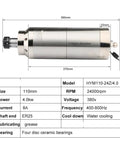 Heavy Duty 4.0Kw Water Cooled Spindle Motor With Er25 Collet For 380V Cnc Router and Milling Rig, dimensions 380mm x 110mm.