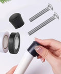 Eight Piece Color Guard Weight Anchor Set Featuring Sturdy Flag Pole Caps and Reliable Black White Electrical Tape for Marching Bands and Honor Guard Drills appearing in image with caps and tape rolls.