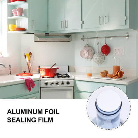 Premium Aluminum Foil Sealing Gasket Liners For Plastic Silver Bottles And Glass Jars To Keep Herbs Spices Fresh Waterproof Pressure Sensitive Air Seal Cap Insert in a kitchen setting with glass jar.