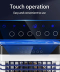 Portable Evaporative Air Cooler With Massive Water Tank And Eight Frozen Ice Packs Wide Angle Oscillating Swamp Cooler control panel with touch operation.