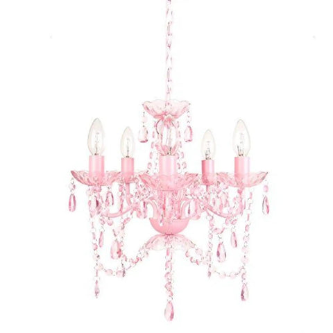 Five-Bulb Vintage Crystal Chandelier In Pink Sapphire, Hardwired Ceiling Fixture With Faux Crystal Beads And Glass Accents displayed