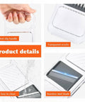 Mandoline slicer with stainless steel blade and transparent acrylic guard; front and side views.