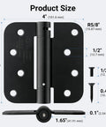 3 Pack Self Closing Door Hinges 4 Inch Matte Black With Adjustable Tension Auto Close Spring Loaded Hardware dimensions and screw details.