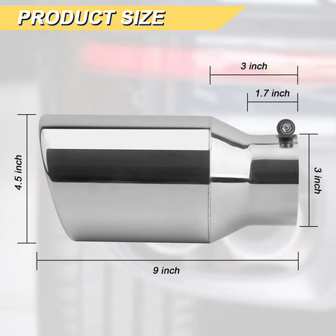 3 Inch Inlet Exhaust Tip For 3 Inch Tailpipe OD, 4 And A Half Inch Outlet, 9 Inch Overall Length, Stainless Steel Bolt On Tail Pipe
