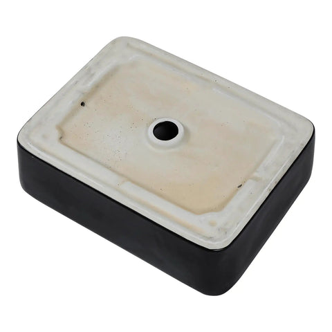 Black and white ceramic rectangular sink basin