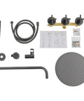 Shower System 10 Inch Wall Mounted Rainfall Set with Handheld Spray components, including showerhead, hose, and valve.