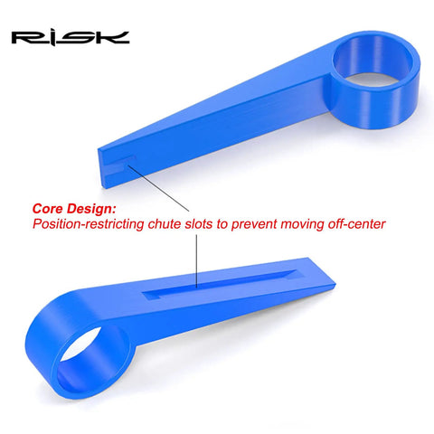 Bike Disc Brake Pad Spreader And Piston Reset Tool showing blue design with slot feature, universal alignment for Shimano Sram MTB brakes.