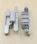 Invisible 2D T Hinge Adjustable 180 Degree Wood Door Hardware on wooden surface
