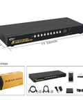 8 Port HDMI KVM Switch delivering smooth 4K 60Hz video and USB 3.0 ports with sleek matte black chassis and control buttons.