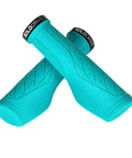 Turquoise ergonomic mountain bike grips with palm pad for all day comfort and pain relief, non-slip lock on handlebar grips.