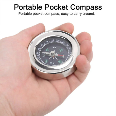 Mini Stainless Steel Compass For Camping And Hiking, Portable Survival Navigation Tool held in hand