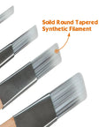 Score Big On Crisp Trim Lines With This 4 Piece Paint Brush Set Featuring Dense Synthetic Bristles And Rust Proof Stainless Ferrules For Butter Smooth Latex Coverage And No Drip Mess Detail Work showing round tapered synthetic filament brushes.