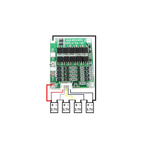 Heavy Hitter 2 Pack 14.8V 4S 30A Bms Protection Board For 18650 Li Ion Batteries showing wiring connections and PCB layout.
