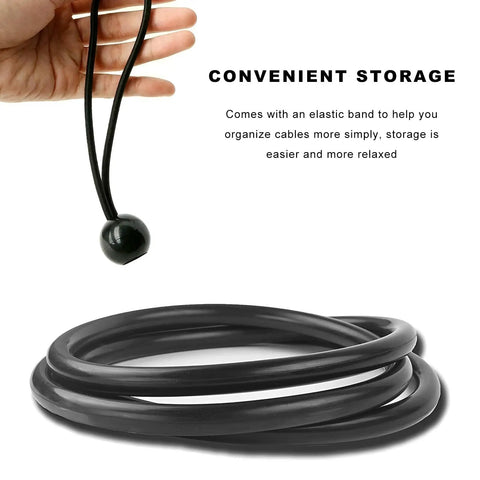 Heavy Duty U Shaped Garage Hooks With Slick Non Slip Coating For EV Charging Cable Holder showing elastic band for cable organization.