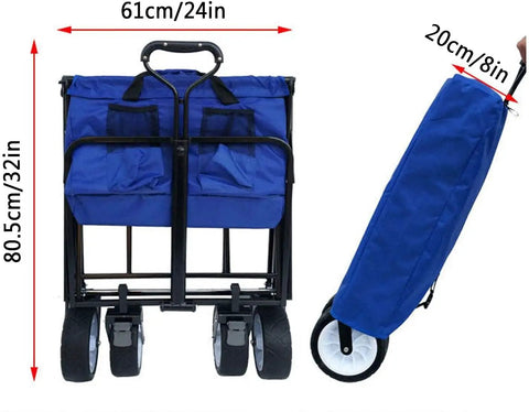 Heavy Duty Foldable Beach Trolley For Camping And Garden Hauling With Push-Pull Rod, Adjustable Handle, And 220Lb Bearing Capacity displayed folded