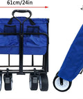 Heavy Duty Foldable Beach Trolley Cart For Camping And Garden Transport, side view, showing dimensions and folded position.