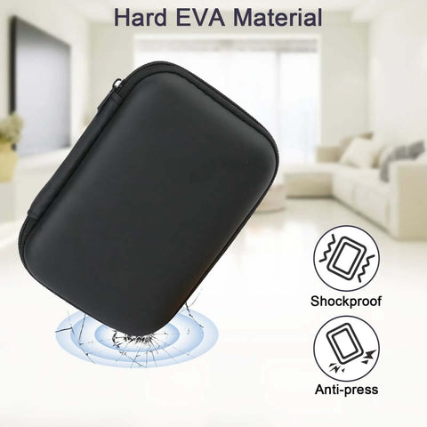 Legit Eva Hardshell Power Bank Case With Heavy Duty Zipper For Fast Chargers And Wireless Earbuds Plus Tangle Free Cable Travel Stash Pouch And Shockproof Gear Sleeve For Daily Grind And Weekender Vibes shown in black hard EVA material, demonstrating shockproof design.