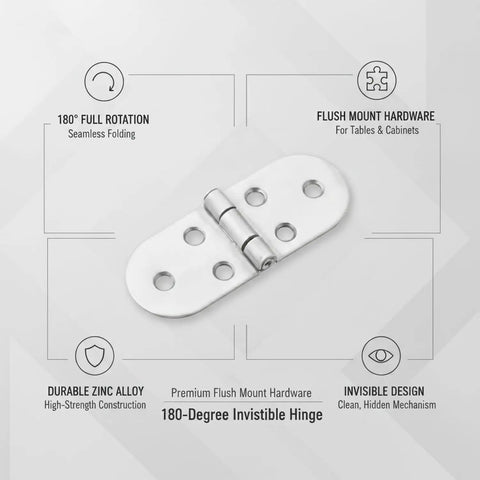 180 Degree Invisible Hinge For Fold Down Tables And Cabinet Doors Zinc Alloy Flush Mount Hardware In Silver Finish
