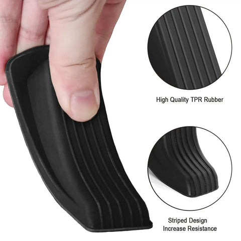 Close-up of hand holding 24 Pack Rubber Door Stoppers For Bottom Of Door Heavy Duty Wedge Stackable Door Stops, black rubber texture