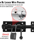 Kickass Heavy Duty Slide Bolt Gate Latch, 7.8 Inch Black latch with a padlock hole for added security on gates and doors.