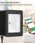 Versatile Desktop Barcode Scanner 9800 with CMOS Imaging for fast decoding near mobile phone displaying barcode