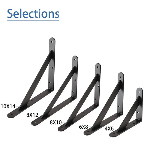 Built Tough As Nails 12X8 Inch Heavy Duty L Brackets For Shelves, Rock Solid Black Steel Angle Mounts With Triangular Support Design, Quick Install Hardware For Stress Free DIY Shelving Or Home Upgrades