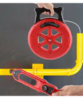 Bullseye Accuracy Heavy Duty Stud Finder And Wall Scanner detecting yellow PVC pipes with a red wireless probe in hand.