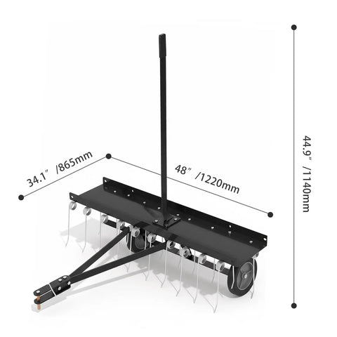 Heavy Duty 48 Inch Tow Behind Dethatcher With 24 Spring Steel Tines And Lift Handle For ATV Or Mower Lawn Rake