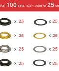 One Half Inch Grommet Kit 100 Sets Four Colors Gold Silver Black Bronze With Tools And Storage Box for DIY sewing projects
