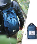 Ultra Lightweight Water Resistant Packable Go To Hiking Daypack For Travel And Outdoor Adventures 16L Blue Backpack in use and folded