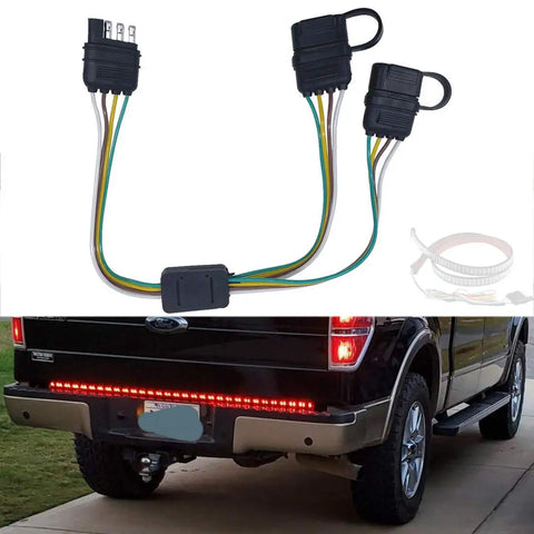 4 Way Y Splitter Harness for Trailer Lights and Tailgate Light Bars Plug And Play 4 Pin Connector Extension Wiring Kit connected to truck