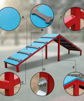 Doggie Dynamo Agility Training Set Outdoor Hurdles And Tunnel Obstacle Course red frame close-up, blue surface detail, 180x100x110cm