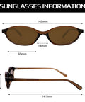 Retro Oval Sunglasses For Women With Cat Eye 90s Vibe Lightweight Narrow Frames UV Protection Sun Glasses Trendy Sunnies For Everyday Wear All Day Comfort Fit, measurements displayed